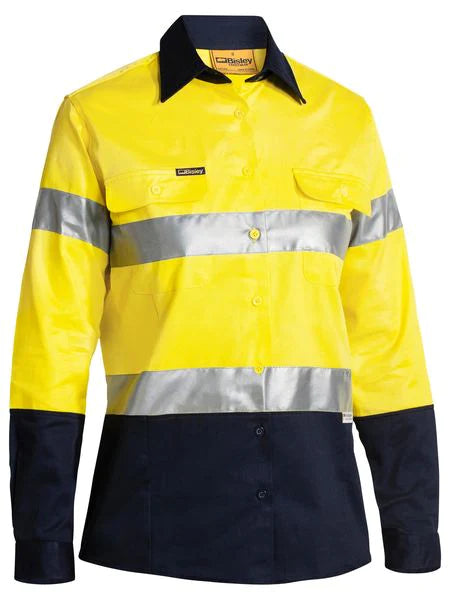Bisley Women's Taped Hi Vis Drill Shirt - Long Sleeve