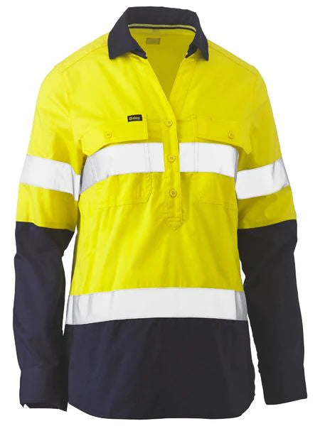 Bisley Womens Taped Hi Vis Stretch V-neck Shirt