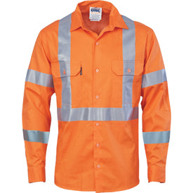 Hi vis L/S cool-breeze cotton shirt with double hoop on arms & 'X' back CSR R/tape