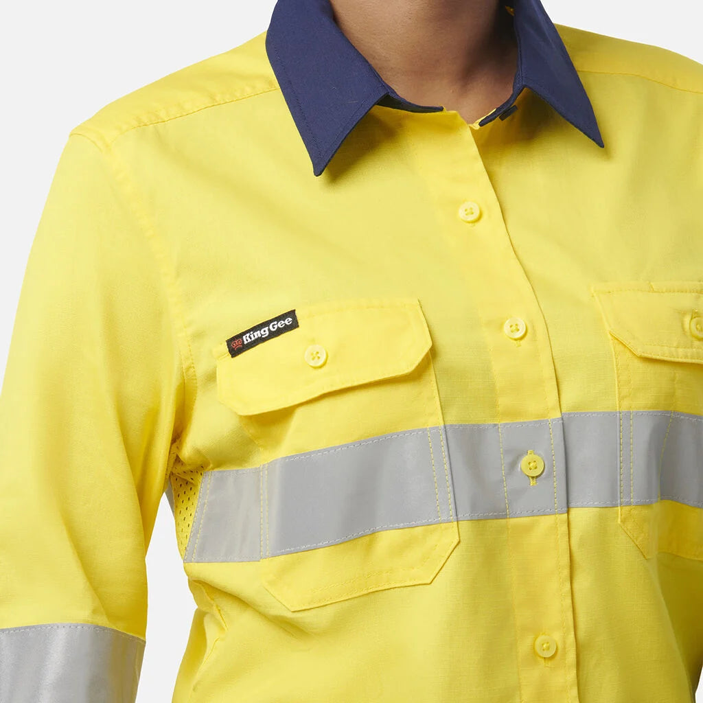 Kemeja Kerja Wanita Workcool Berventilasi, Kemeja Sambungan Berlengan Panjang