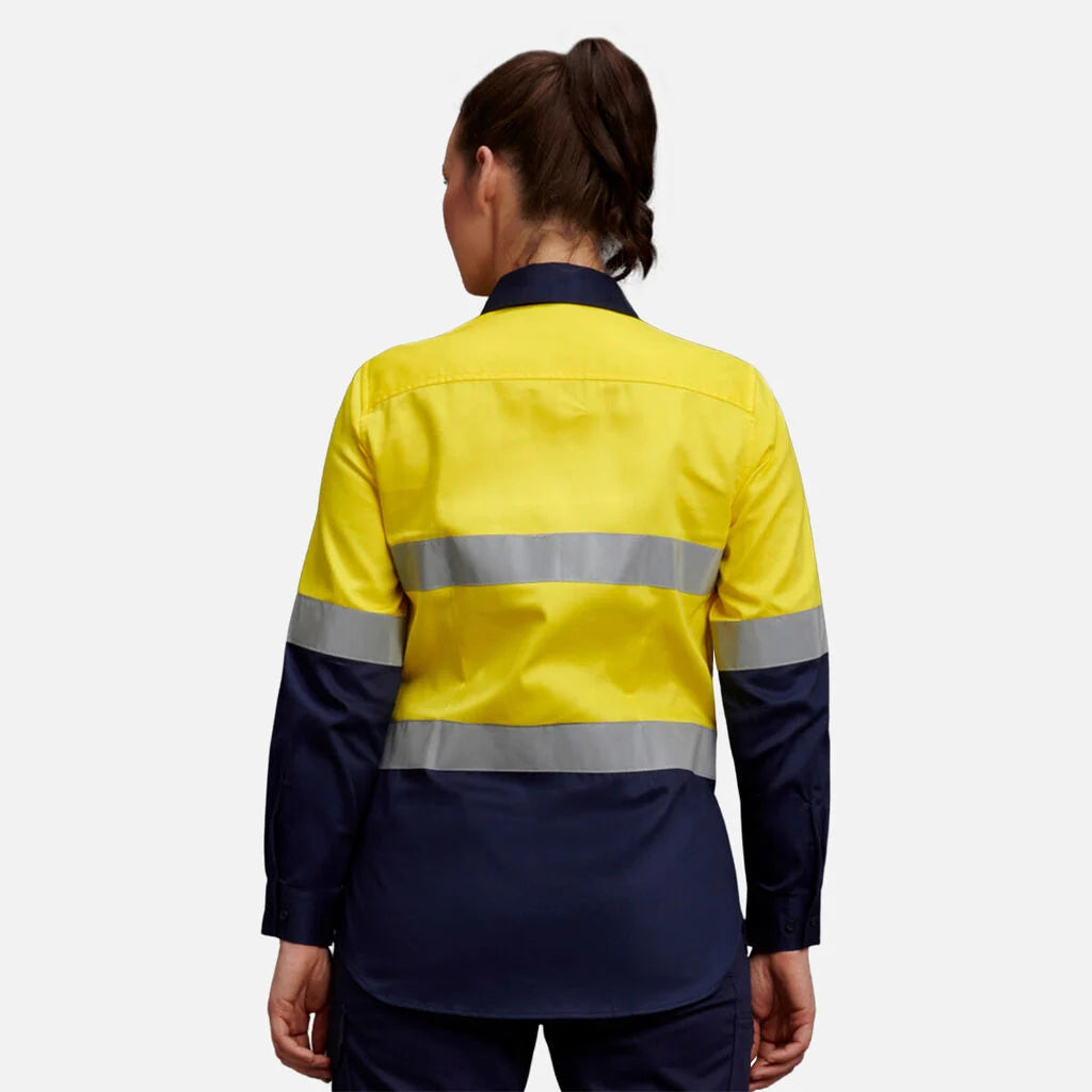 Camisola de trabalho de manga comprida para mulher com detalhes refletores de alta visibilidade