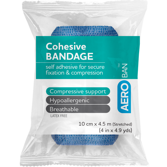AEROBAN Blue Cohesive Bandage 10cm x 4.5M Wrap/12
