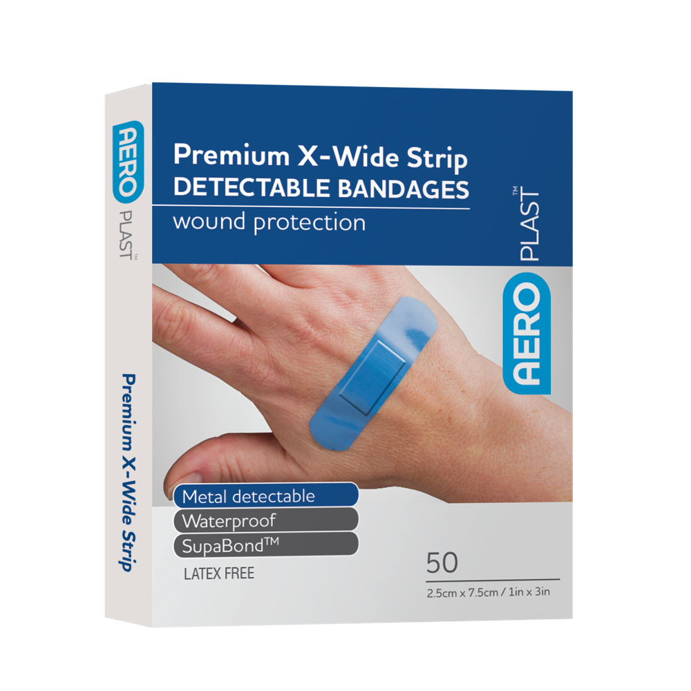 AEROPLAST Premium X-Wide Detectable Strip 7.5 x 2.5cm Bag/50