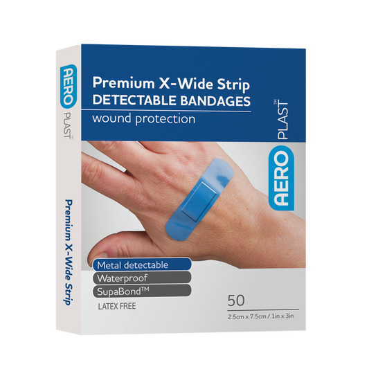 AEROPLAST Premium X-Wide Detectable Strip 7.5 x 2.5cm Bag/50
