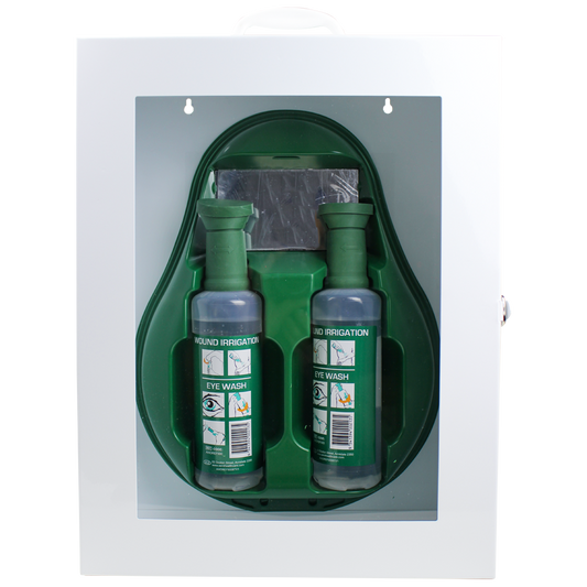AEROWASH Drop Eyewash Station in Metal Cabinet with Perspex Front (2 x 500mL bottles)