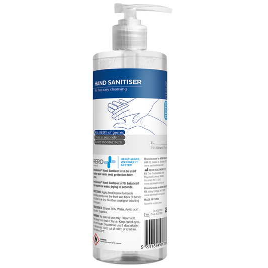 AEROCLEANSE 75% Alcohol Hand Sanitiser Pump Bottle 1L