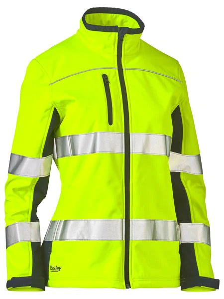 Bisley Womens Taped Two Tone Hi Vis Soft Shell Jacket