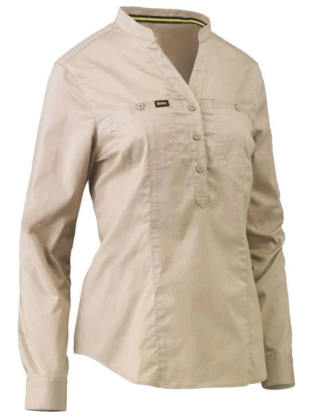 Kemeja Wanita Bisley Stretch V-neck Depan Tertutup
