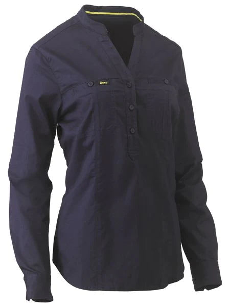 Kemeja Wanita Bisley Stretch V-neck Depan Tertutup