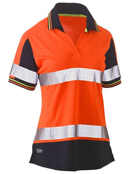 Polo Wanita Bisley Lengan Pendek Dua Warna Berpita Hi Vis V-neck