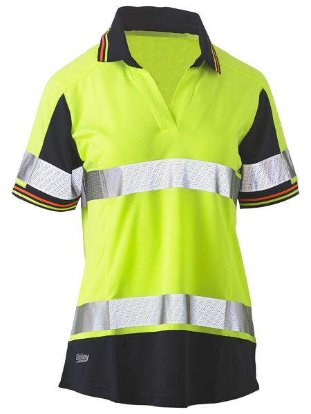 Polo Wanita Bisley Lengan Pendek Dua Warna Berpita Hi Vis V-neck