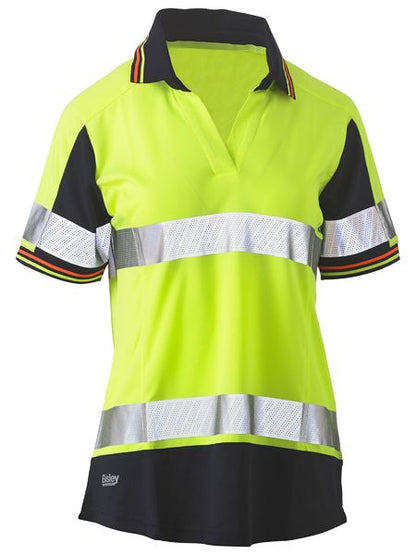 Polo Wanita Bisley Lengan Pendek Dua Warna Berpita Hi Vis V-neck