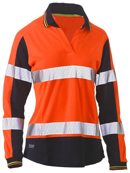 Bisley Womens Long Sleeve Taped Two Tone Hi Vis V-neck Polo