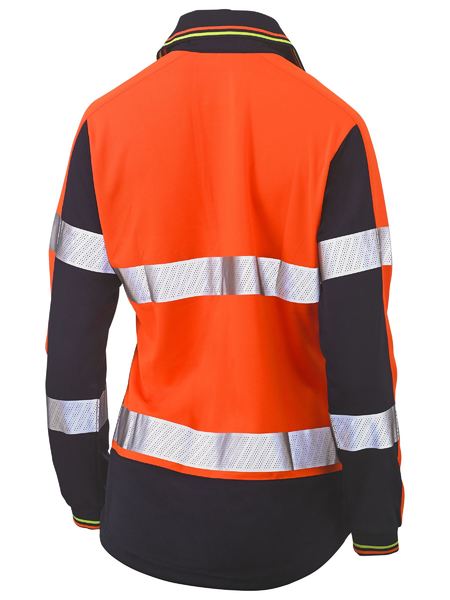 Bisley Womens Long Sleeve Taped Two Tone Hi Vis V-neck Polo