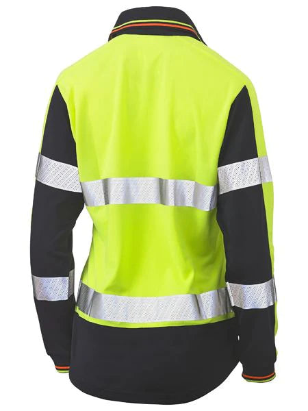 Bisley Womens Long Sleeve Taped Two Tone Hi Vis V-neck Polo
