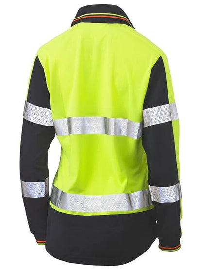 Bisley Womens Long Sleeve Taped Two Tone Hi Vis V-neck Polo