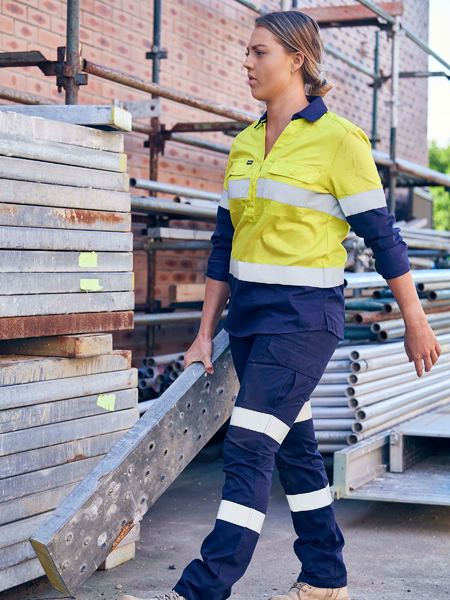 Bisley Womens Taped Hi Vis Stretch V-neck Shirt