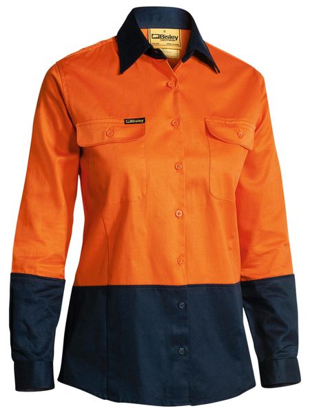 Camisa feminina Hi Vis Drill da Bisley – manga comprida