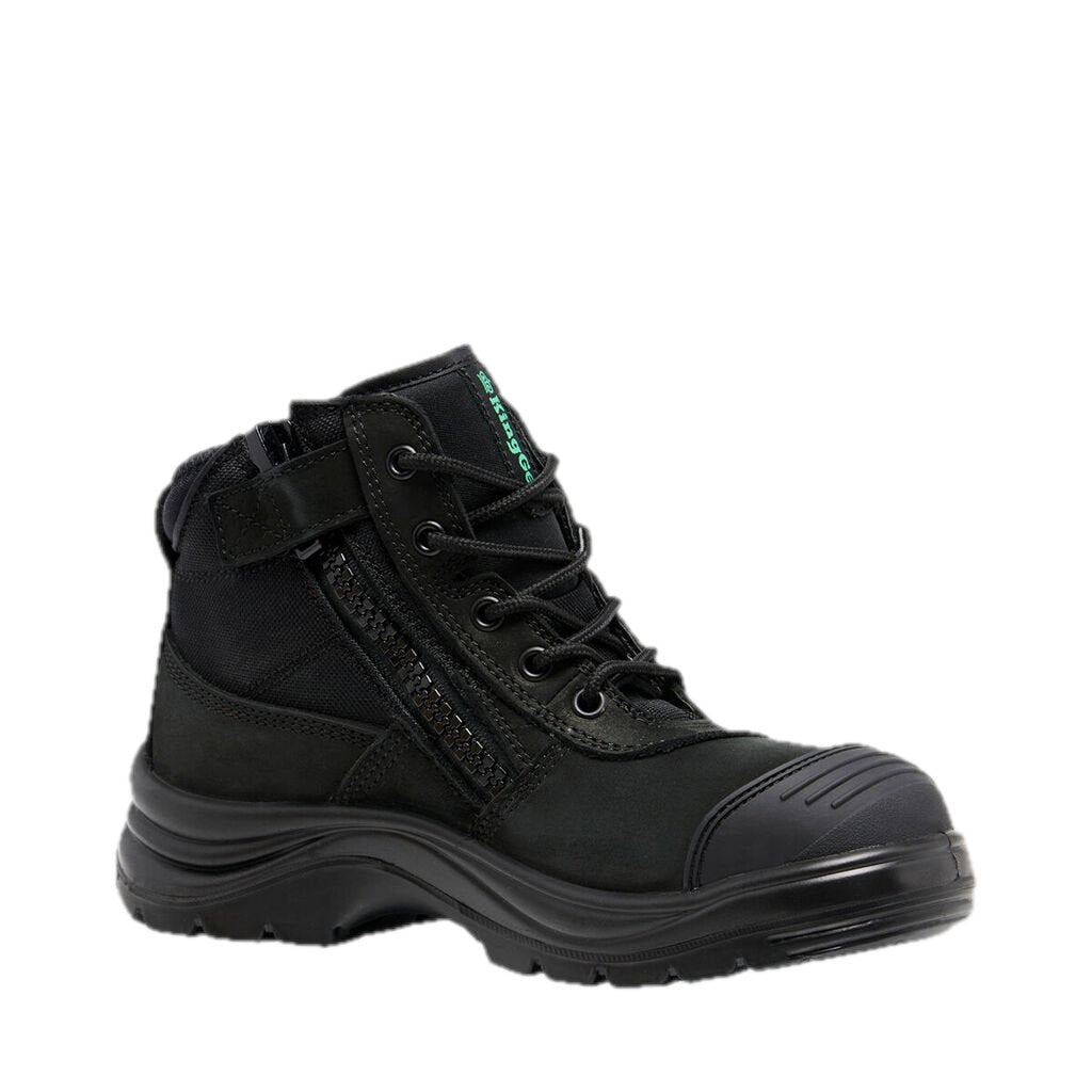 Botas de trabalho Tradie para mulher com fecho/ataca e biqueira de aço, cano de 5 polegadas - Pretas 