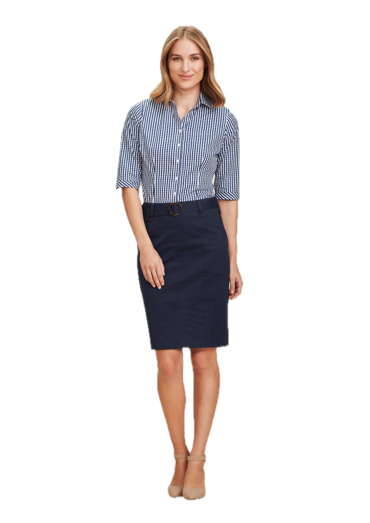 Womens Mid Waist Stretch Chino Skirt