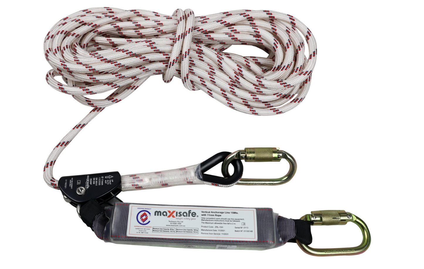 15m Rope Line with Adjuster & Shock Absorber - 140kg rated