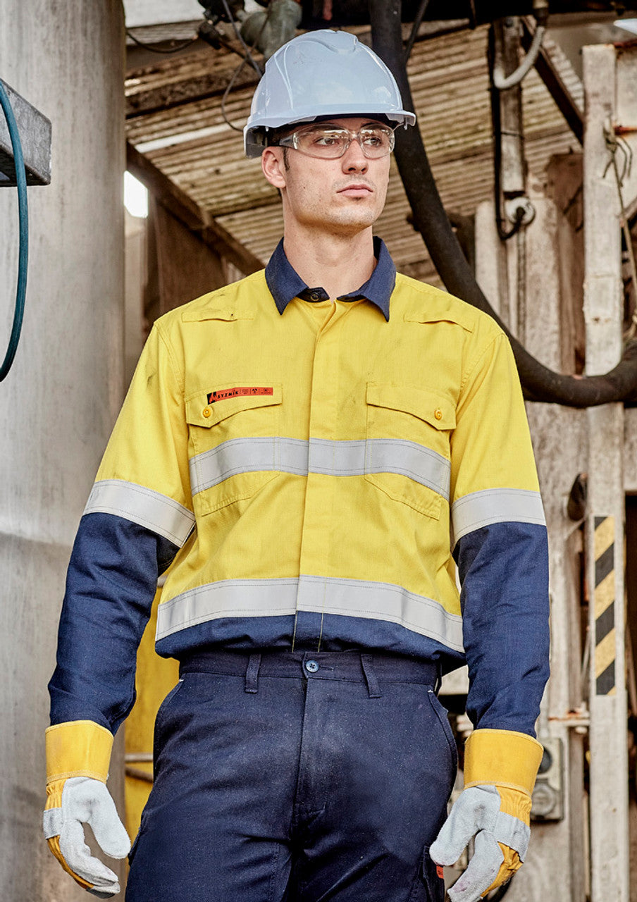 Mens Orange Flame Hi Vis Open Front Spliced Shirt - Hoop Taped
