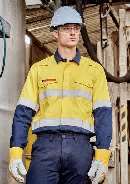 Mens Orange Flame Hi Vis Open Front Spliced Shirt - Hoop Taped