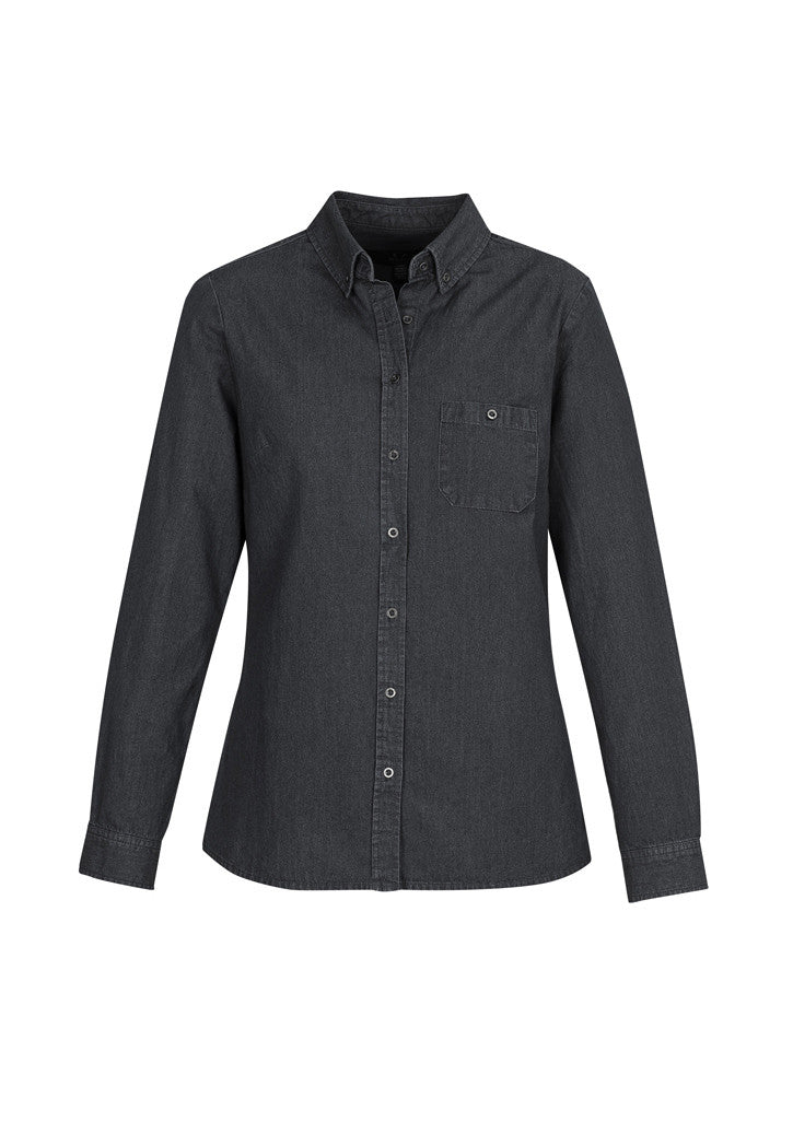 Kemeja Denim Indie Wanita Lengan Panjang
