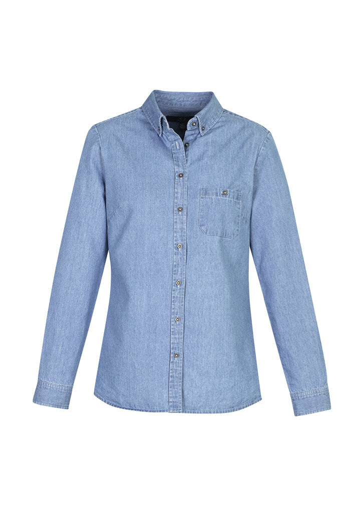 Kemeja Denim Indie Wanita Lengan Panjang