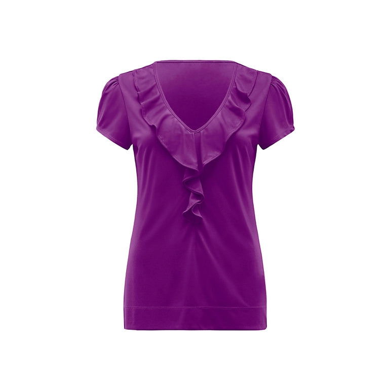 NNT Matt Jersey Cap Sleeve Ruffle Neck T-Top (CAT48H) – Purple
