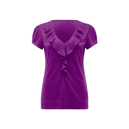 NNT Matt Jersey Cap Sleeve Ruffle Neck T-Top (CAT48H) – Purple