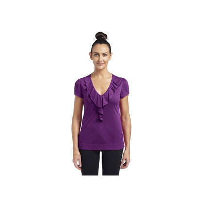 NNT Matt Jersey Cap Sleeve Ruffle Neck T-Top (CAT48H) – Purple