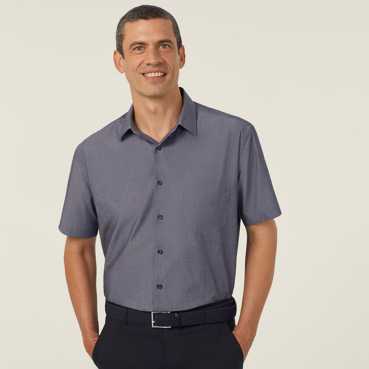 NNT Poly Cotton End On End Short Sleeve Shirt (CATJB7) – Navy