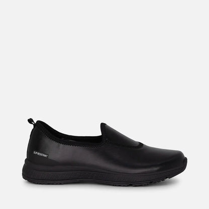 Sapatos de trabalho para mulher Superlite em pele, modelo slip-on - Preto