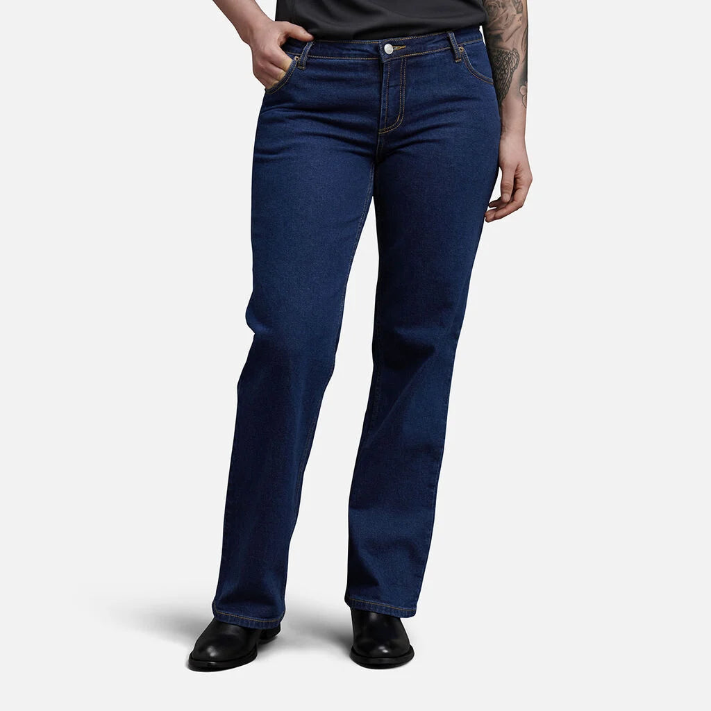 Calça de ganga feminina de trabalho em denim elástico