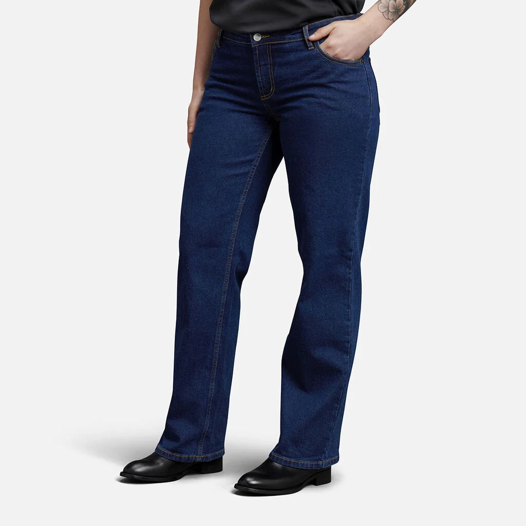 Calça de ganga feminina de trabalho em denim elástico
