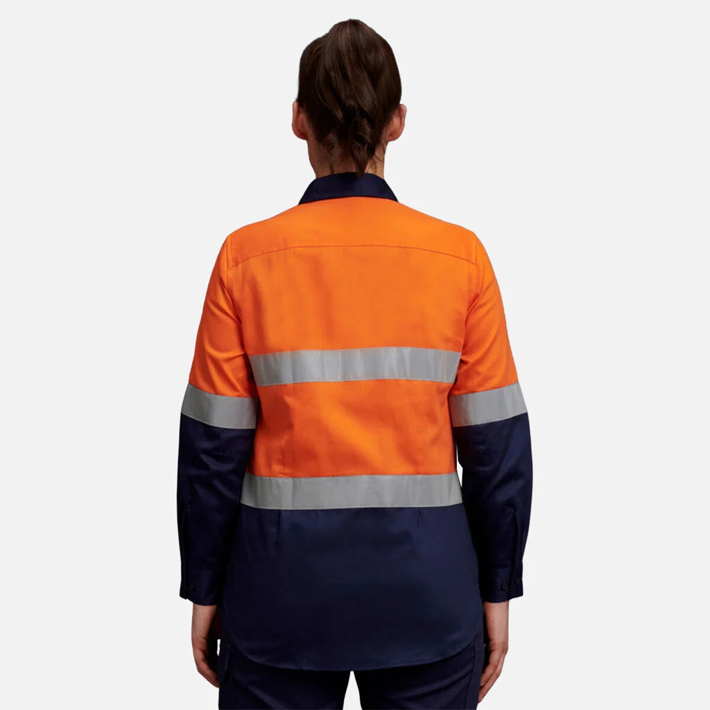Camisola de trabalho de manga comprida para mulher com detalhes refletores de alta visibilidade