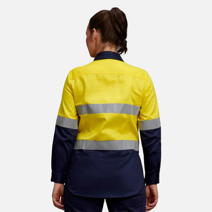 Camisola de trabalho de manga comprida para mulher com detalhes refletores de alta visibilidade
