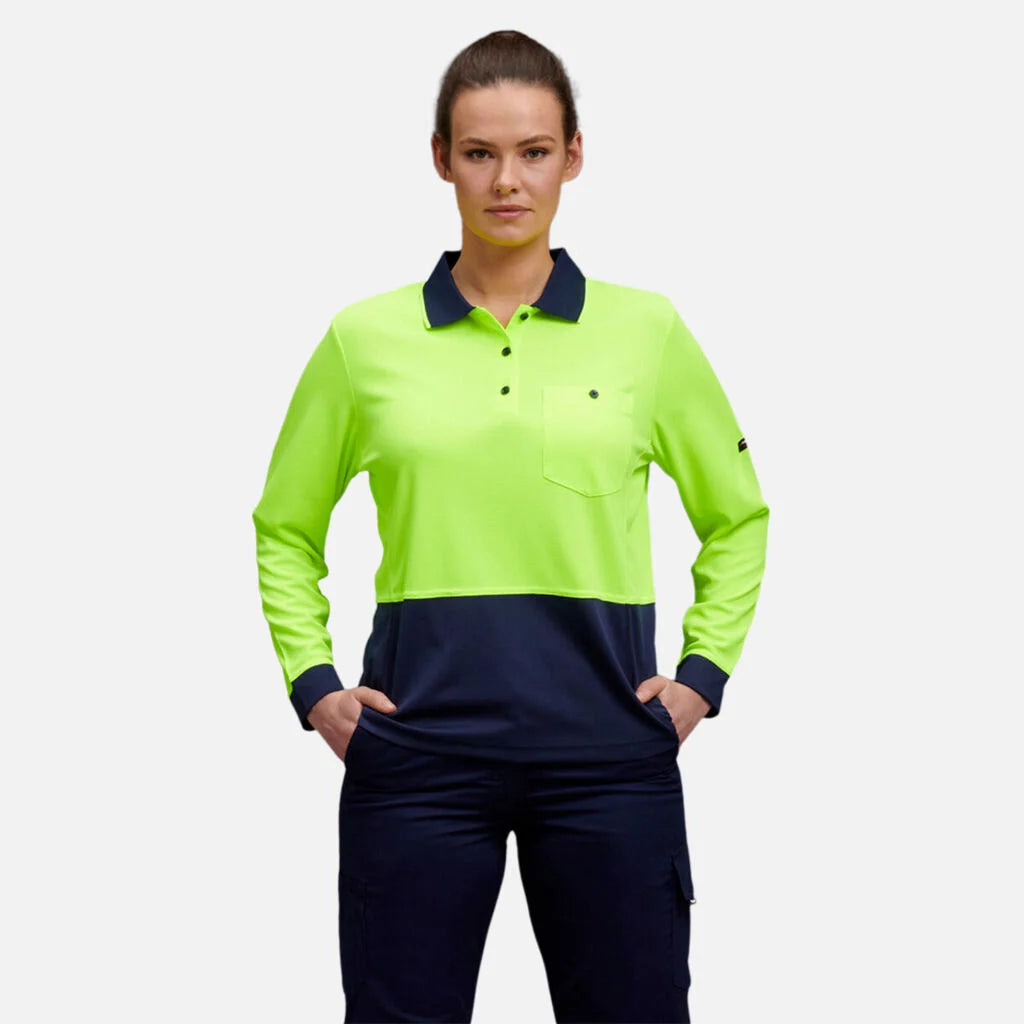 Polo de mulher Workcool Hyperfreeze de alta visibilidade com mangas compridas