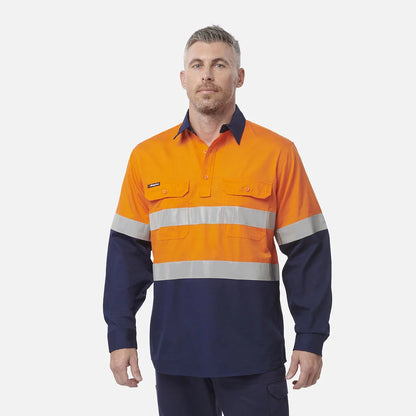 Camisola Workcool com ventilação, frente fechada, costuras reforçadas e mangas compridas.
