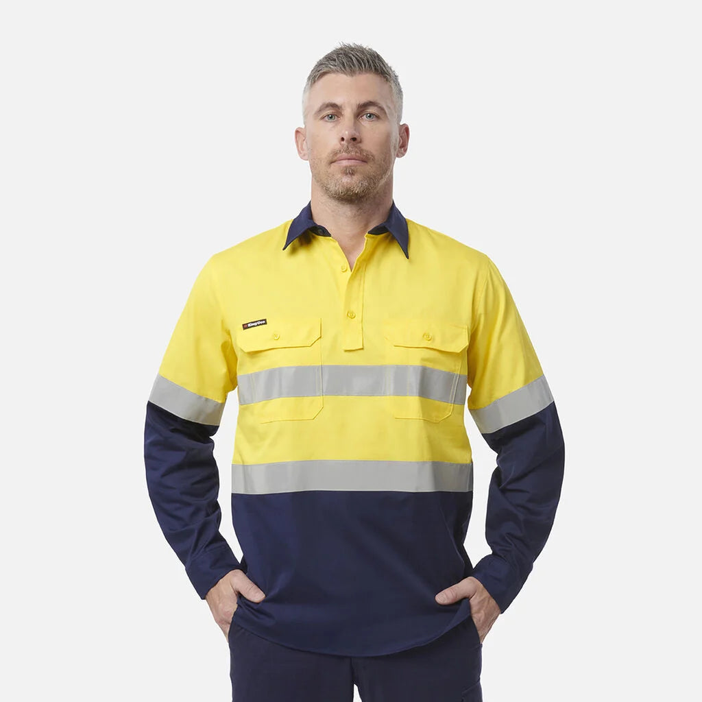 Camisola Workcool com ventilação, frente fechada, costuras reforçadas e mangas compridas.