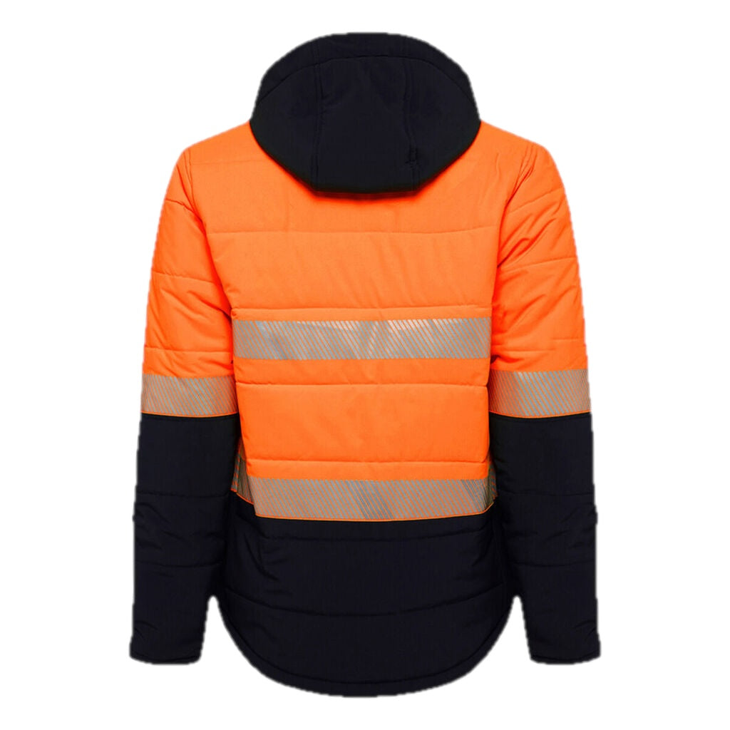 Jaket puffer berbahan fleece dengan lapisan ribstop reflektif visibilitas tinggi 