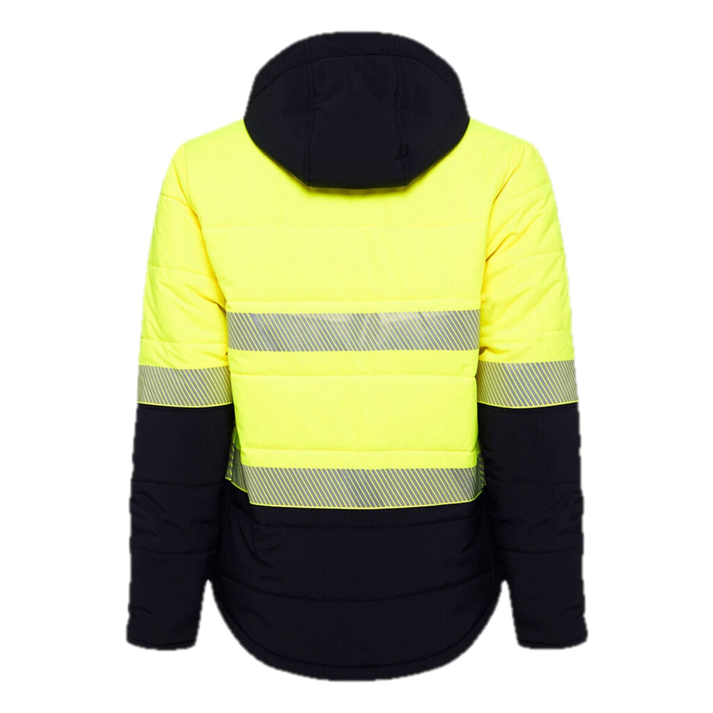 Jaket puffer berbahan fleece dengan lapisan ribstop reflektif visibilitas tinggi 