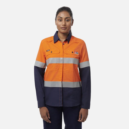 Camisola de mulher Shieldtec LENZING™ FR de alta visibilidade com abertura frontal e fita adesiva - EPI2