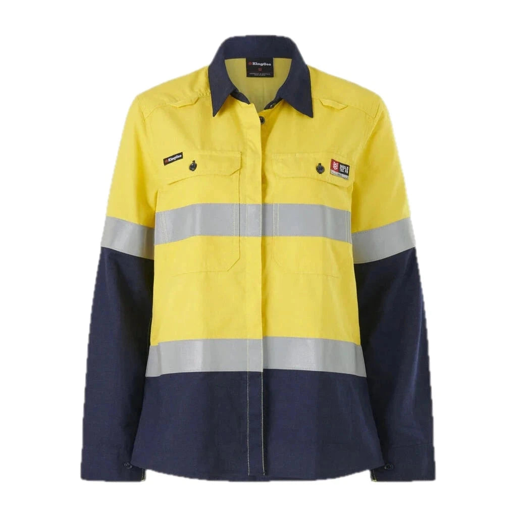 Kemeja Wanita Shieldtec LENZING™ FR Hi-Vis Sambungan Depan Terbuka Berpita APD2