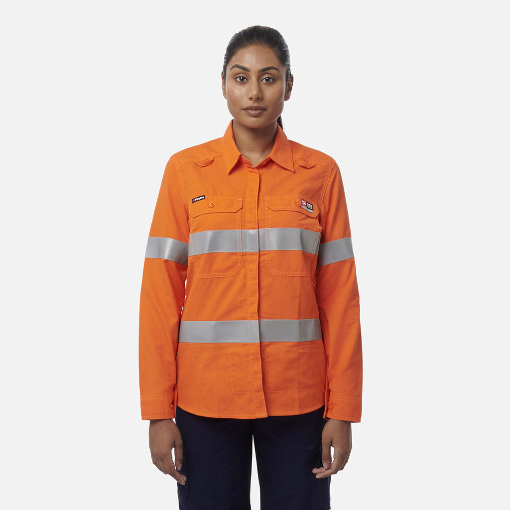 Camisola de mulher Shieldtec LENZING™ FR de alta visibilidade com abertura frontal e fita adesiva - EPI2
