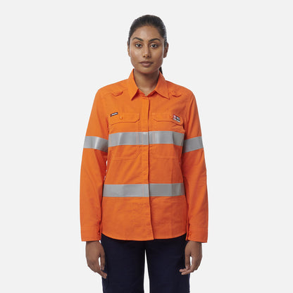 Camisola de mulher Shieldtec LENZING™ FR de alta visibilidade com abertura frontal e fita adesiva - EPI2
