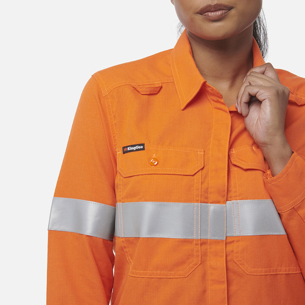Camisola de mulher Shieldtec LENZING™ FR de alta visibilidade com abertura frontal e fita adesiva - EPI2