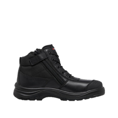 Men's Tradie Boot (Black) – angled view, zip side