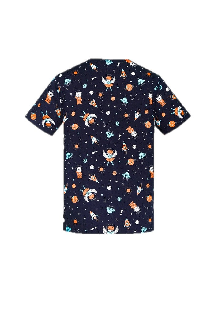 Mens Printed Space Party Scrub Top – back view